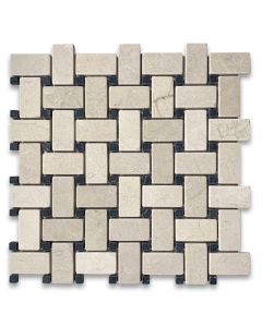 Crema Marfil 1x2 Basketweave Mosaic Tile w/ Black Dots Tumbled