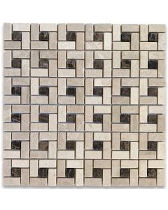crema-marfil-marble-pinwheel-windmill-spiral-target-mosaic-tile-w-emperador-dark-dots-tumbled