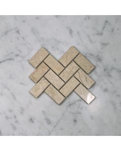 (Sample) Crema Marfil Marble 1x2 Herringbone Mosaic Tile Polished
