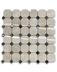 Crema Marfil 2 inch Octagon Mosaic Tile w/ Emperador Dark Dots Polished