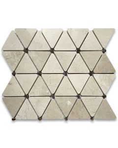 Crema Marfil 2 3/4 inch Triangle Mosaic Tile w/ Emperador Dark Round Dots Polished