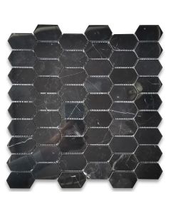 Nero Marquina Black Marble 1x2 Hive Picket Constellation Long Hexagon Mosaic Tile Polished