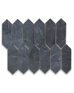 Nero Marquina Black Marble 2x6 Picket Fence Elongated Hexagon Mosaic Tile Polished