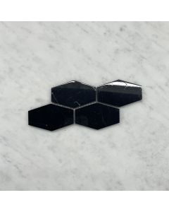 Nero Marquina Black Marble 1-1/4x3 Elongated Hexagon Mosaic Tile Polished