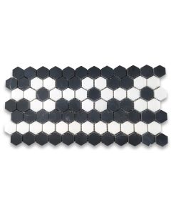 Nero Marquina Black Marble 1 inch Hexagon Mosaic Border Listello Tile Black Flower Pattern Honed