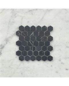 Nero Marquina Black Marble 1 inch Hexagon Mosaic Tile Honed
