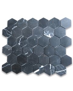 Nero Marquina 2 inch Hexagon Mosaic Tile Polished