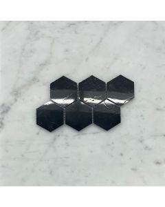 (Sample) Nero Marquina Black Marble 2 inch Hexagon Mosaic Tile Polished