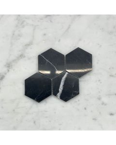 (Sample) Nero Marquina Black Marble 3 inch Hexagon Mosaic Tile Polished