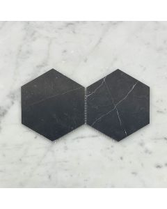 Nero Marquina Black Marble 5 inch Hexagon Mosaic Tile Honed
