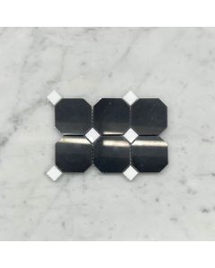 Nero Marquina Black Marble 2 inch Octagon Mosaic Tile w/ Thassos White Dots Polished