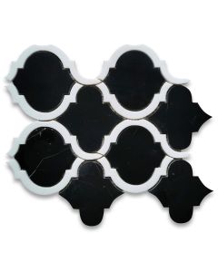 Nero Marquina Black Marble Waterjet Arabesque Baroque Grand Lantern Mosaic Tile w/ Thassos White Outline Honed
