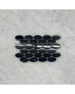 Nero Marquina Black Marble 1-1/4x5/8 Oval Ellipse Mosaic Tile Polished