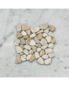 (Sample) Travertine Mix Giallo River Rocks Pebble Stone Mosaic Tile Tumbled