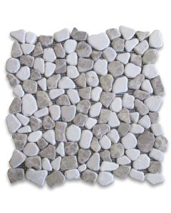 Emperador Light Mix Beige Marble River Rocks Pebble Stone Mosaic Tile Tumbled