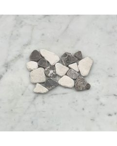 (Sample) Emperador Dark Mix Beige Marble River Rocks Pebble Stone Mosaic Tile Tumbled