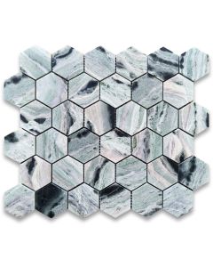 Sagano Vibrant Green Marble 2 inch Hexagon Mosaic Tile Honed