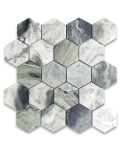 Sagano Vibrant Green Marble 3 inch Hexagon Mosaic Tile Honed