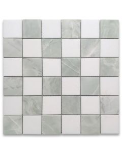 Thassos White Green Jade Marble 2x2 Checkerboard Mosaic Tile Honed