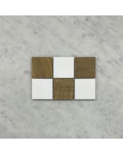 Thassos White Yellow Woodgrain Marble 2x2 Checkerboard Mosaic Tile Honed