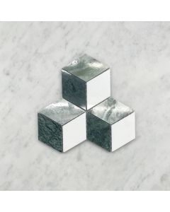 Thassos White Marble 2x3 Illusion 3D Cube Rhombus Diamond Hexagon Mosaic Tile w/ Green Marble Polished