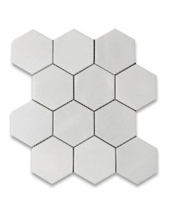 Thassos White Marble 4 inch Hexagon Mosaic Tile Polished