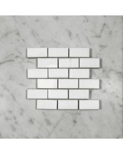 Thassos White 1x2 Medium Brick Mosaic Tile Polished
