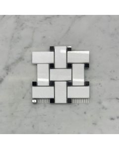 Thassos White 1x2 Basketweave Mosaic Tile w/ Black Dots Polished