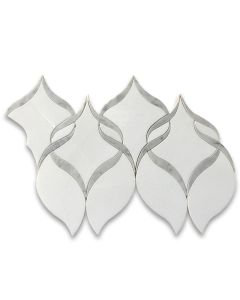 Thassos White Marble Helix Ribbon Waterjet?Mosaic Tile w/ Carrara White Honed
