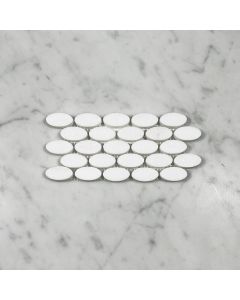 Thassos White 1 1/4 x 5/8 Ellipse Oval Mosaic Tile Honed