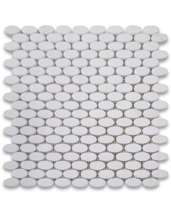 Thassos White 1 1/4 x 5/8 Ellipse Oval Mosaic Tile Honed