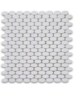 Thassos White 1 1/4 x 5/8 Ellipse Oval Mosaic Tile Polished