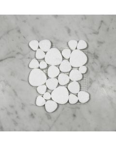 (Sample) Thassos White Marble Heart Shape Bubble Mosaic Tile Polished