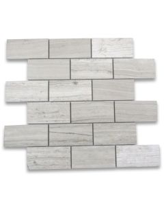White Wood Grain 2x4 Grand Brick Subway Mosaic Tile Polished