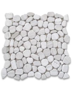 White Wood Grain River Rocks Pebble Stone Mosaic Tile Tumbled