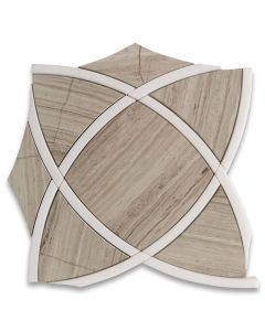 Athens Silver Cream Marble Celtic Waterjet Mosaic Tile w/ Thassos White Ribbons Polished