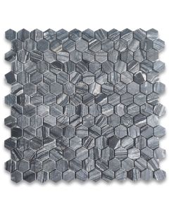 Silver Wave Black Forest Marble 1 inch Hexagon Mosaic Tile Honed