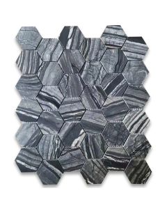 Silver Wave Black Forest Marble 2 inch Hexagon Mosaic Tile Honed