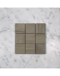(Sample) Athens Grey Wood Grain Marble 2x2 Square Mosaic Tile Polished