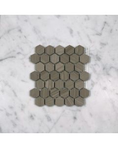 (Sample) Athens Grey Wood Grain Marble 1 inch Hexagon Mosaic Tile Polished