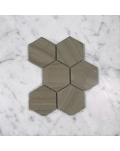 (Sample) Athens Grey Wood Grain Marble 3 inch Hexagon Mosaic Tile Polished