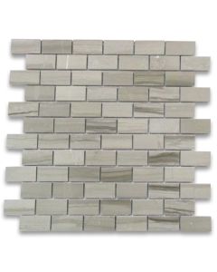 Athens Grey Wood Grain 1x2 Medium Brick Mosaic Tile Polished