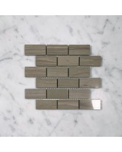 (Sample) Athens Grey Wood Grain Marble 1x2 Medium Brick Mosaic Tile Polished