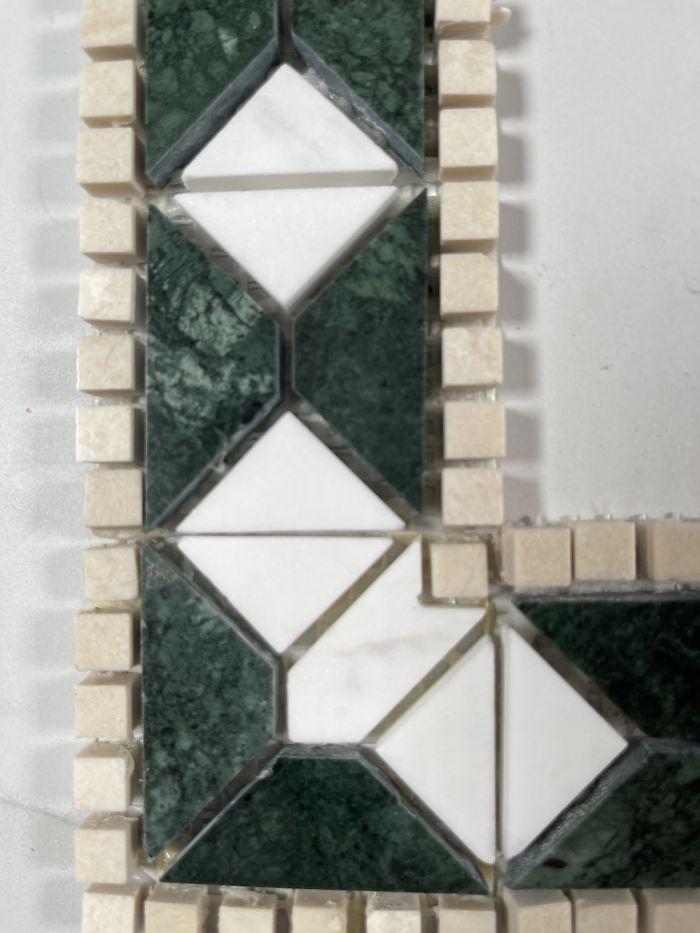 Tahitian Green 4.4x4.4 Marble Mosaic Border Corner Tile Polished