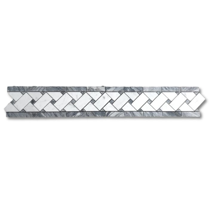 Carrara White Marble 4x12 Basketweave Mosaic Border w/ Dark