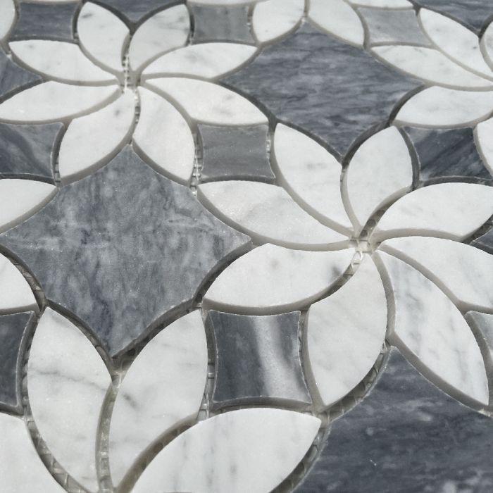 Italian Carrara White Marble Ice Flower Blossom Waterjet Mosaic