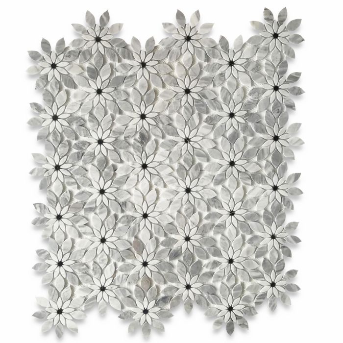 Italian Carrara White Marble Wildflower Rain Flower Waterjet
