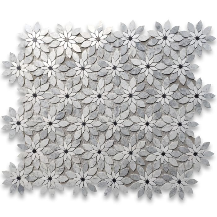 Italian Carrara White Marble Wildflower Rain Flower Waterjet