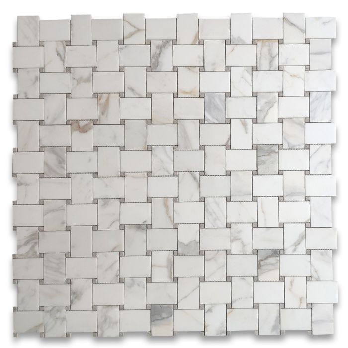 Calacatta Gold Marble Large Basketweave Mosaic Tile w