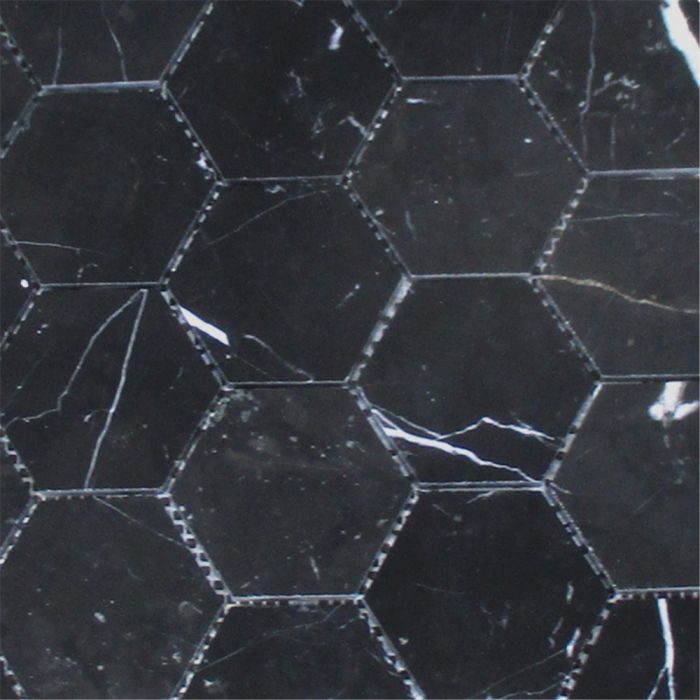 マービンEU40/26.0cm 黒 Nero Marquina Black Marble 3 inch Hexagon Mosaic Tile Honed